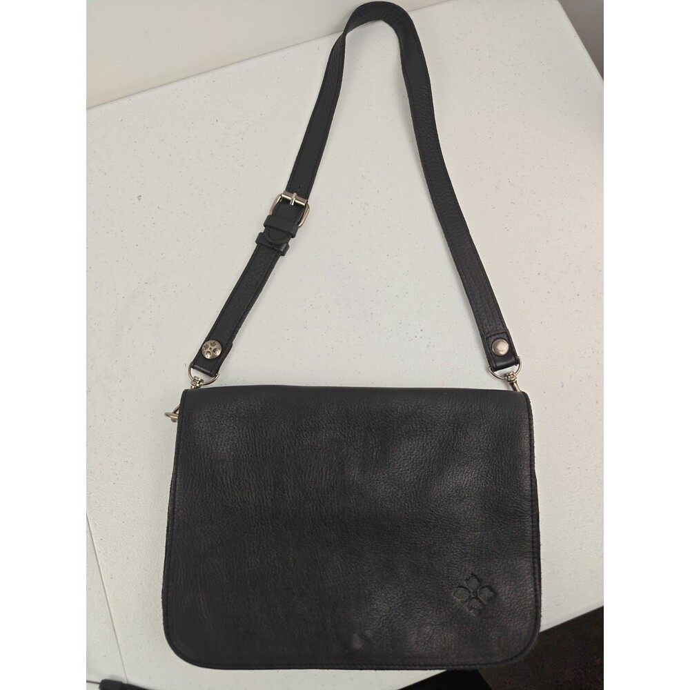 Patricia Nash Vito Smooth Leather Flap Black Crossbody Women's Purse Handbag EUC